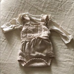 Cat and jack knit romper and white shirt 3-6 month